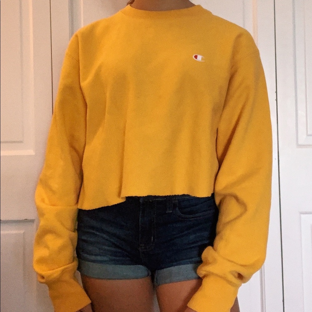 Yellow Cropped Champion Hoodie - Picture 2 of 5